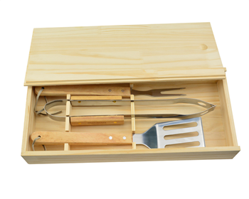 3 Piece Barbecue Tool Wooden Set