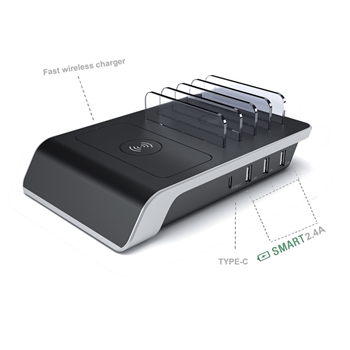 Desktop Charging Station for Multiple Devices with Wireless Charger