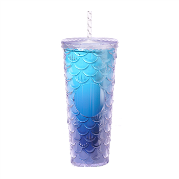 24oz Double-wall Plastic Fish Scales Straw Cups