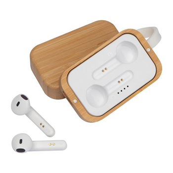 TWS Earbuds in Bamboo Charging Case