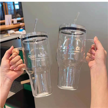 40 oz Glass Tumbler with Straw and Lid