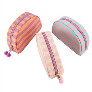 Embroidered Striped Cosmetic  Bag