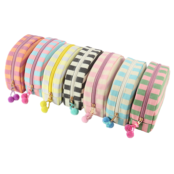 Embroidered Striped Cosmetic  Bag