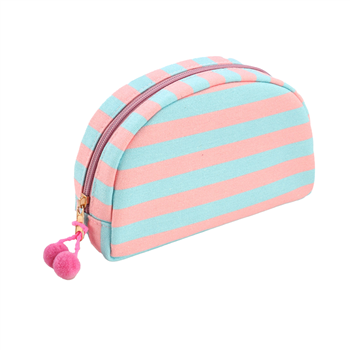 Embroidered Striped Cosmetic  Bag